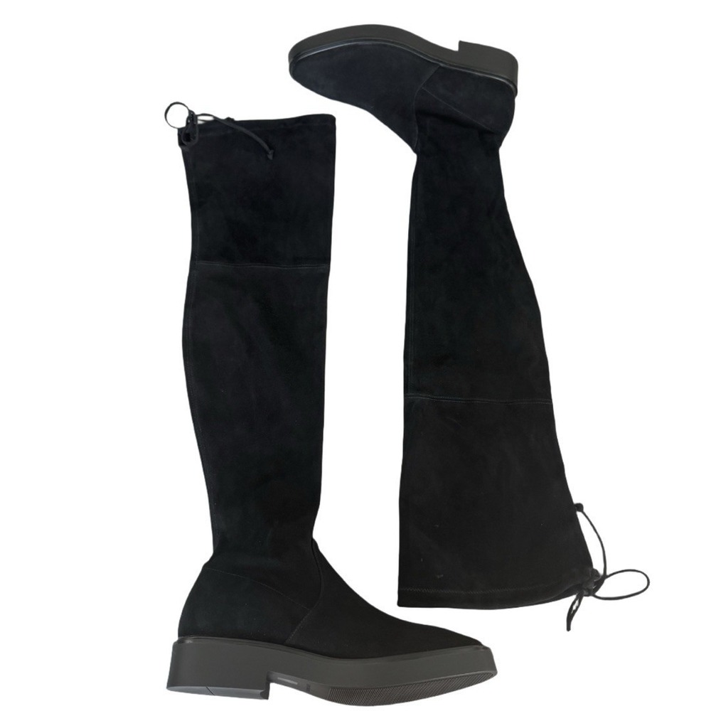 Stuart Weitzman‎ Mara Boots Women's Size 9.5 B Black Suede Stretch Satin Lined - Picture 2 of 9